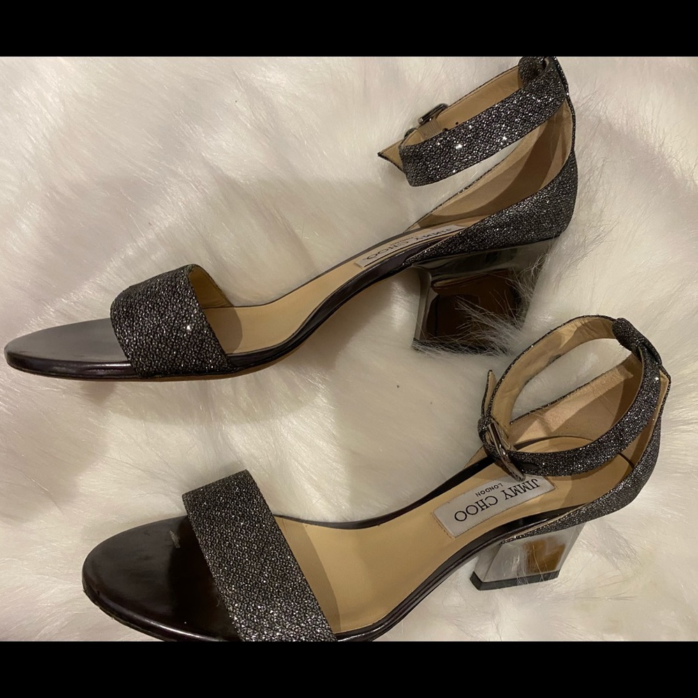 Jimmy Choo Edina 85 Anthracite Wedge Sandals - Picture 3 of 11